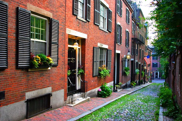 brick row houses on Beacon Hill in Boston