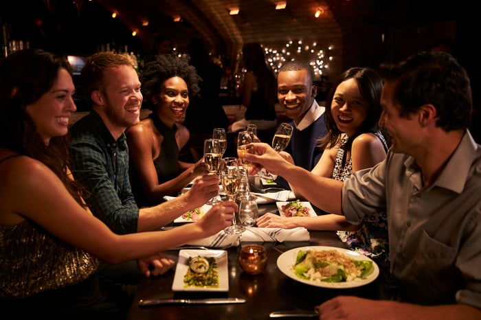 Friends dining out at a restaurant