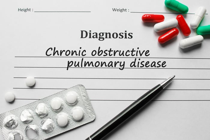 chronic osbructive pulmonary disease written on pad with pen and drugs