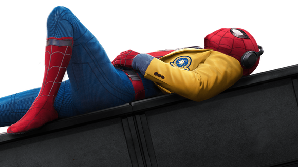 Spider-Man lying down and listening to music.