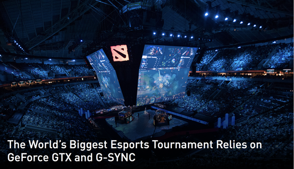 Arena full of spectators watching the Dota 2 esports event.