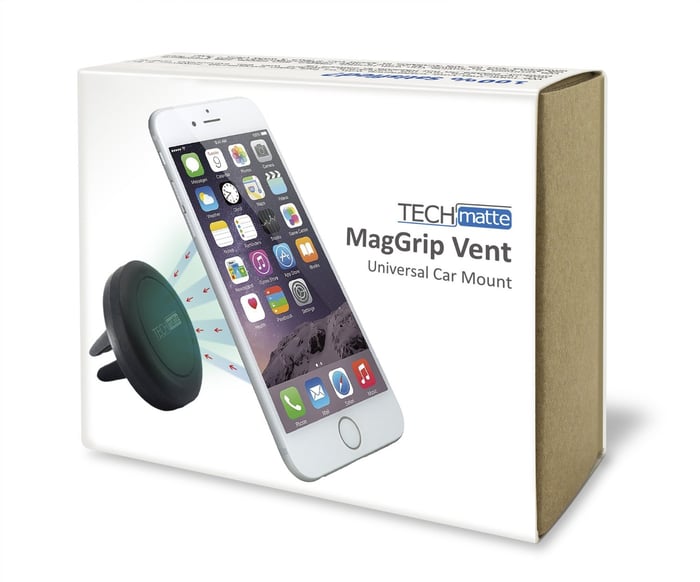 The outer box of a TechMatte universal car mount