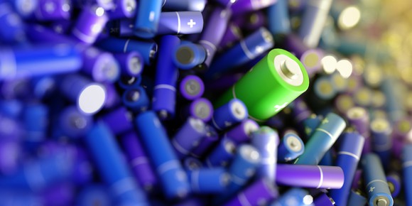 A pile of alkaline batteries