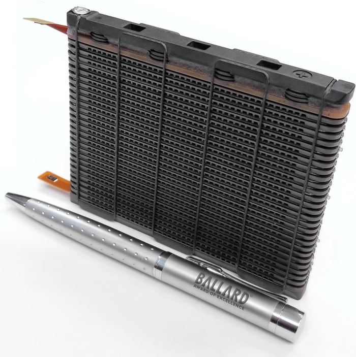 Close up picture of Ballard's new fuel cell, which is about the size of a pen.