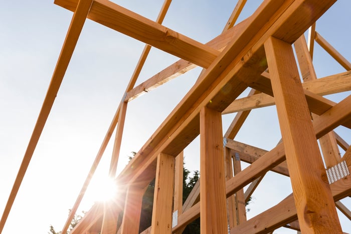 Roof trusses on new home construction