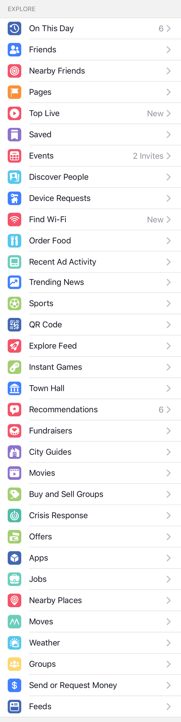 Sidebar of Facebook app