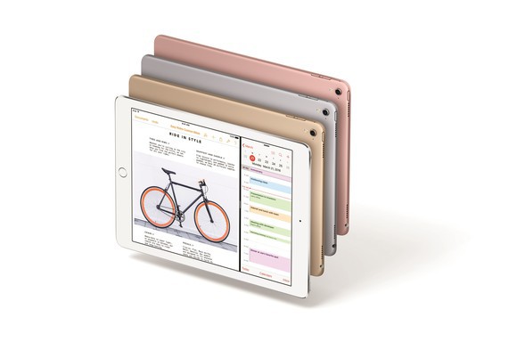 Apple's 9.7-inch iPad Pro models in four colors: Silver, Gold, Gray, and Rose Gold.