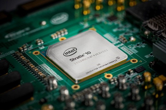 An Intel Stratix FPGA chip.