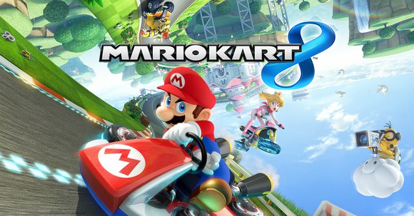 Nintendo's Mario Kart game depicting characters racing in a cartoonish environment.