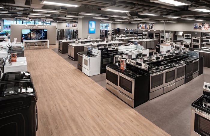 Appliances are displayed in a new small-format Sears concept store