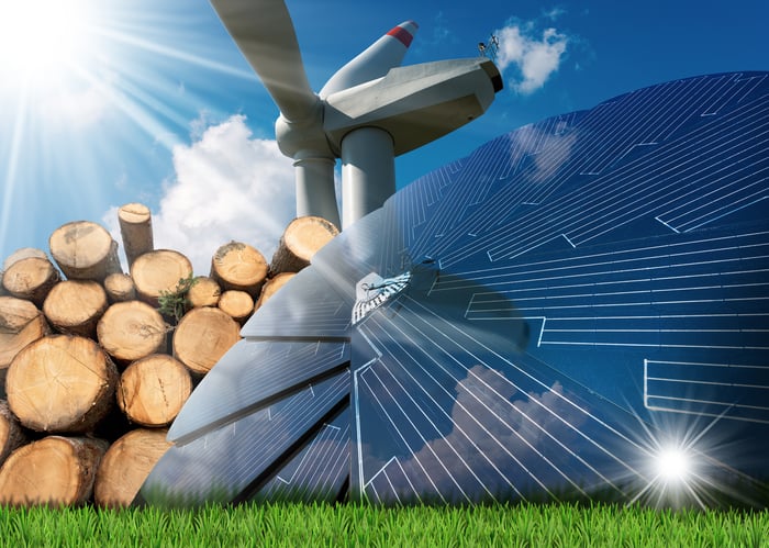 A group of alternative energy technologies, including wood, solar, and wind.