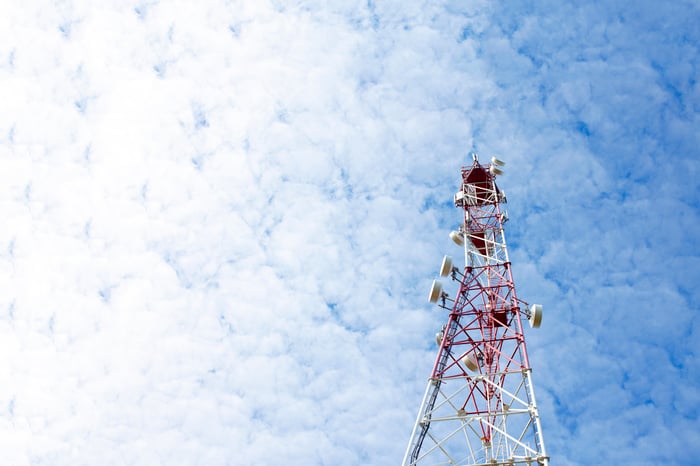 A picture of a cellular tower.