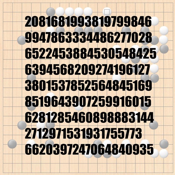 A very long number overlaid on top of a Go board