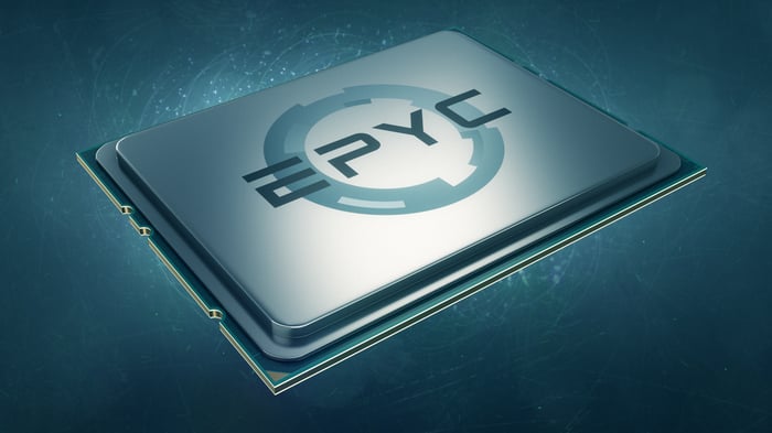 A rendering of an AMD EPYC chip.