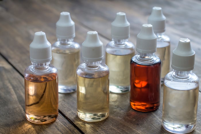 Bottles of electronic cigarette e-liquids