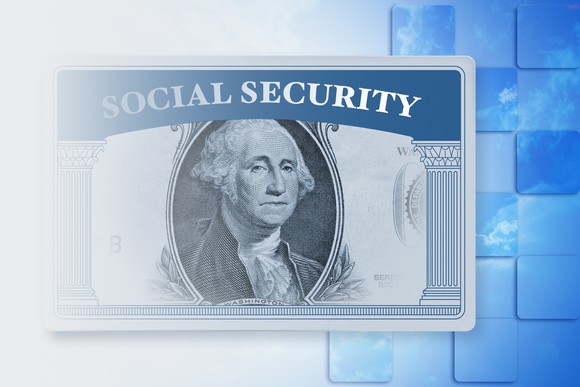 Social Security card with middle of a dollar bill superimposed on it.