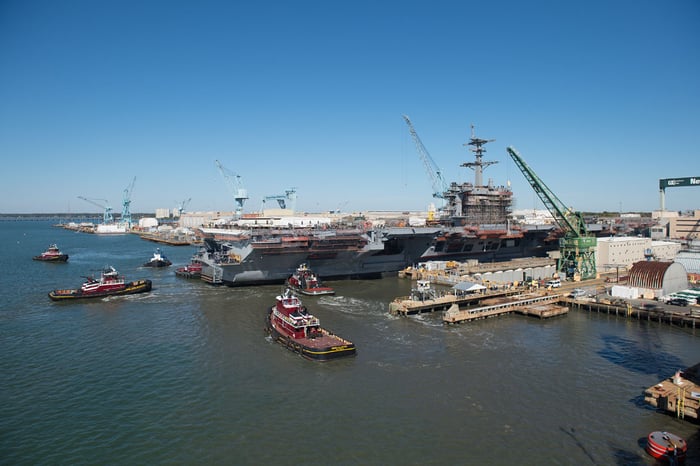 Carrier coming out of dry dock