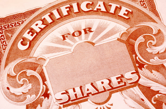 A certificate for shares of stock. 