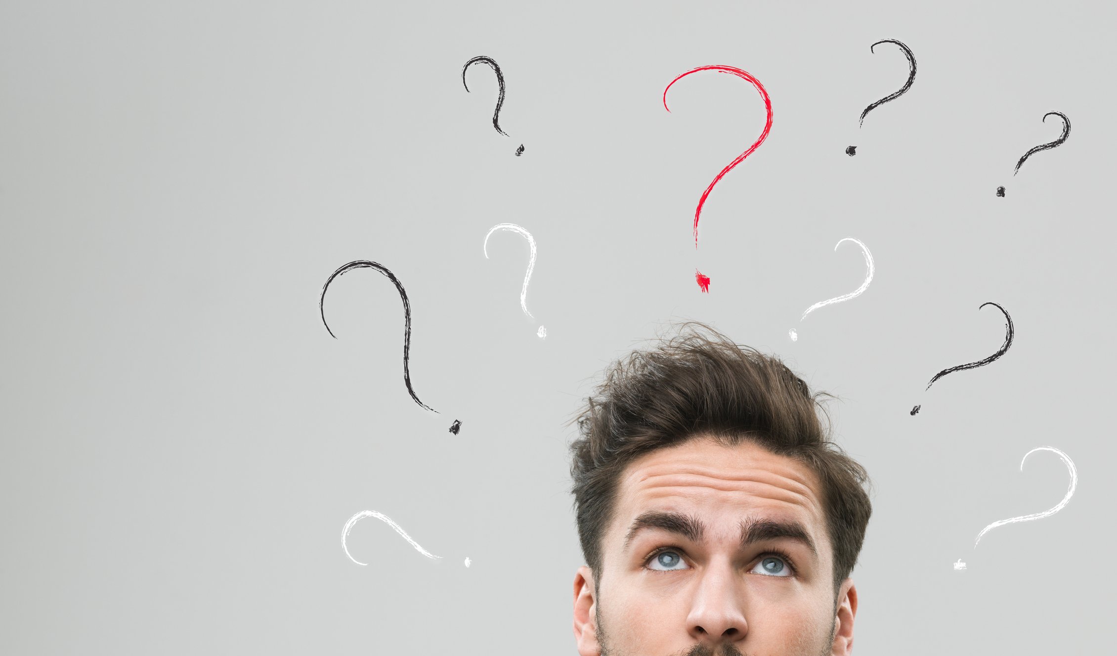 thinking man wondering what to do question confused