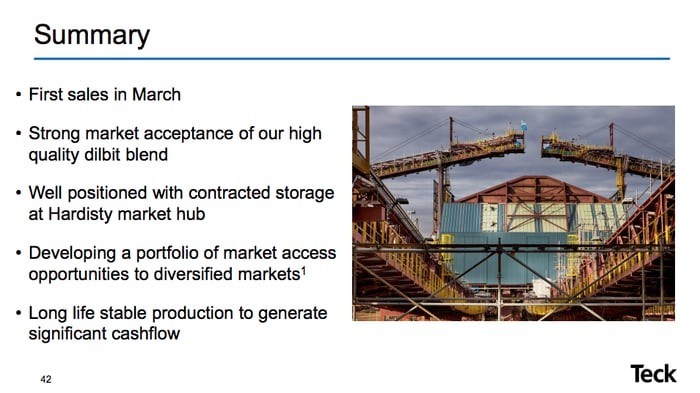 An update on Fort Hills noting its continuing progress and movement toward full production by the end of the year.