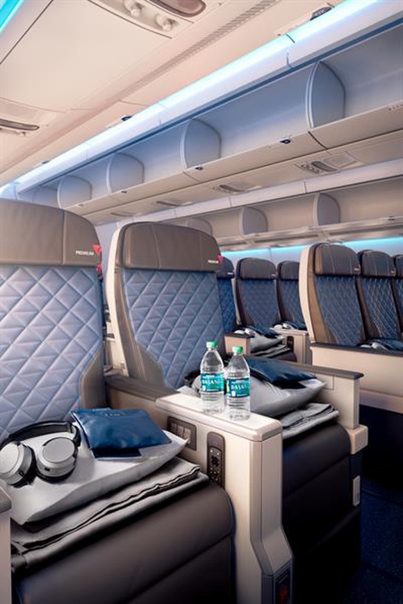 The interior of a Delta Premium Select cabin