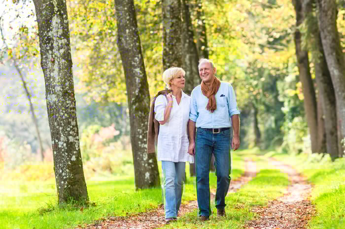 Senior couple taking a nature walk