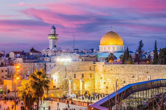 Western Wall and Temple Mount in old town Jerusalem.