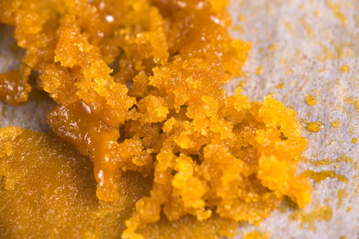 An up close view of cannabis concentrate.