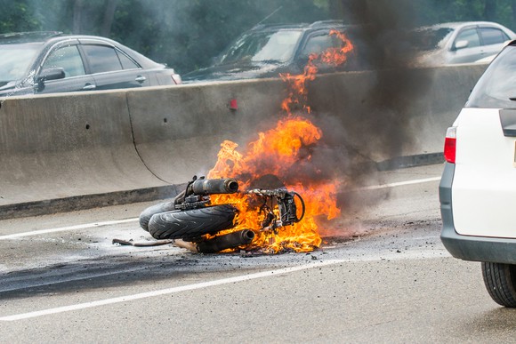 Motorcycle on fire
