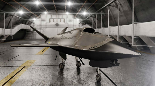 Kratos XQ-58A Valkyrie drone in a hanger