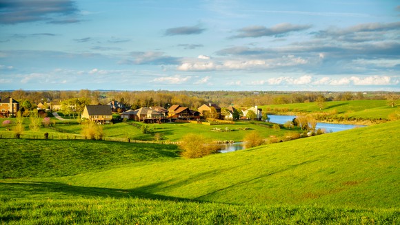 Green fields and a bucolic scene