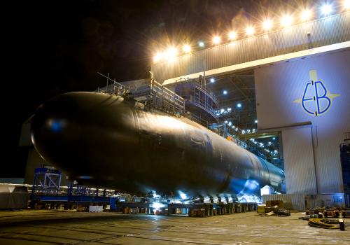 A Virginia class submarine under construction at General Dynamics' Electric Boat yard.