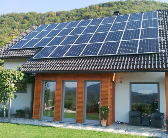 Solar panels on the roof of a house.