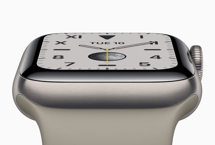 Apple Watch Series 5 in titanium.