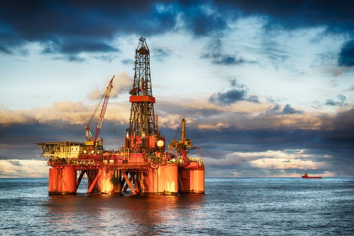 An offshore oil drilling rig.