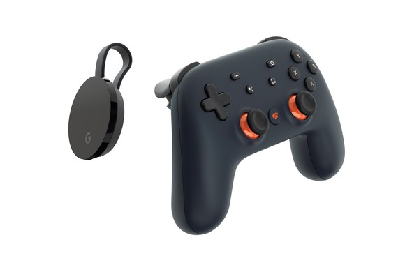 Google Stadia Founders Edition controller and Chromecast Ultra device.