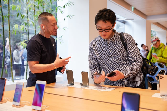 Customer at an Apple Store during the iPhone 11 launch