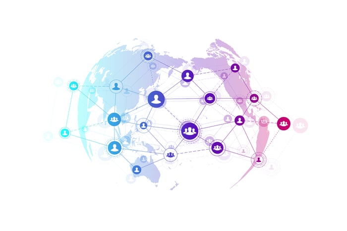 A network of social connections across the world.