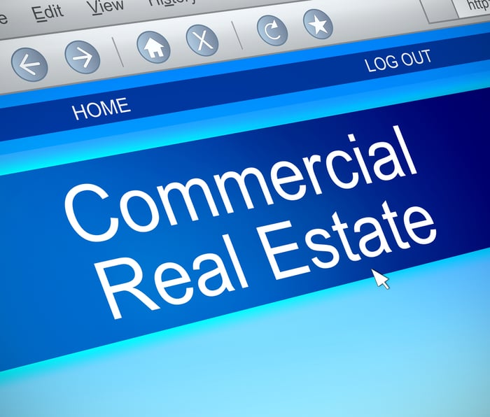 The words Commercial Real Estate on a computer screen.