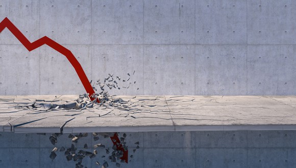 A red arrow crashing to symbolize the stock market crash.