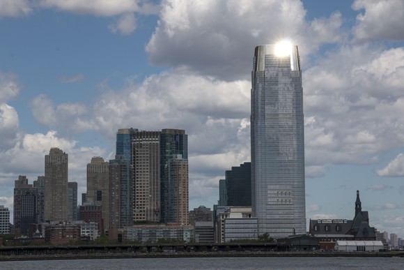 The skyline of Jersey City, N.J. featuring the Goldman Sachs tower.
