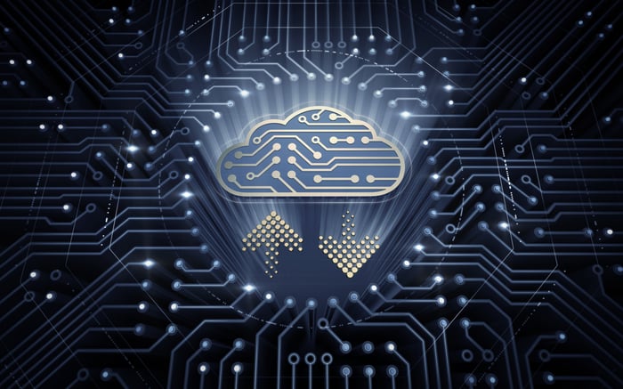 A digital cloud on a circuit board.