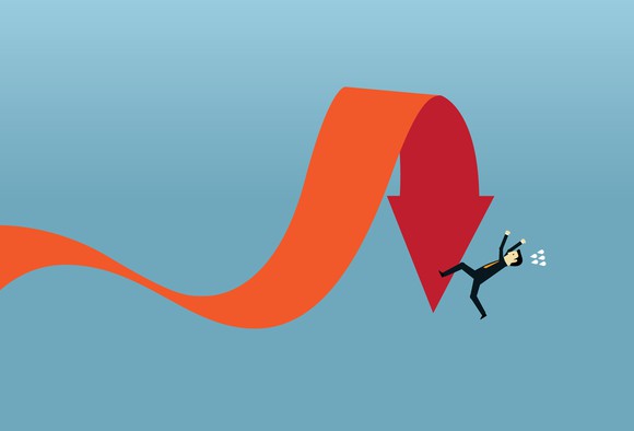 A red arrow swinging downwards suddenly.