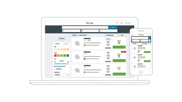 Trivago interface on a laptop and phone