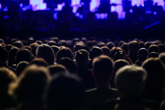 A crowd gathers at a concert.