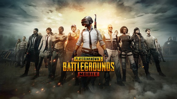 The logo for Player Unknown's Battlegrounds Mobile along with a lineup of characters from the game.