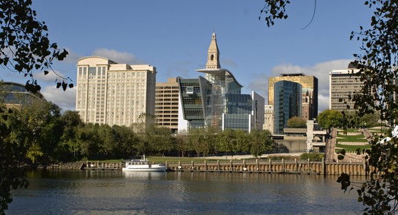 A view of the Hartford skyline from the Connecticut River