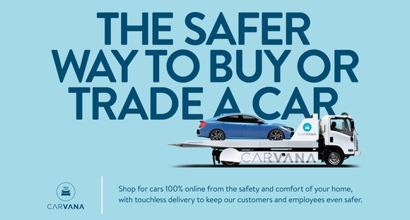 Carvana graphic touting a safer way to buy cars online