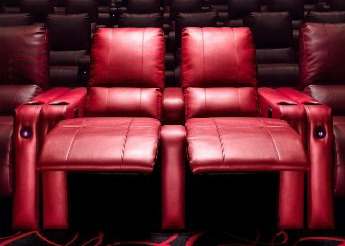 A pair of reclining leather chairs at AMC Lake in the Hills multiplex.