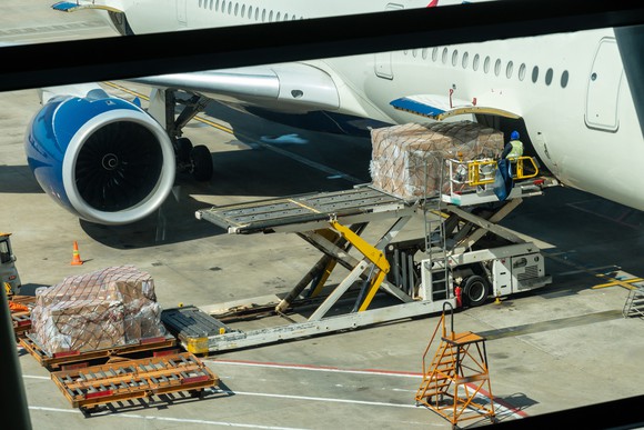 cargo being loaded on jet